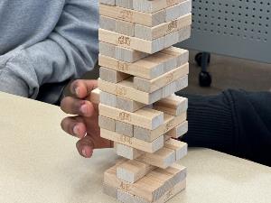 close-up of jenga blocks